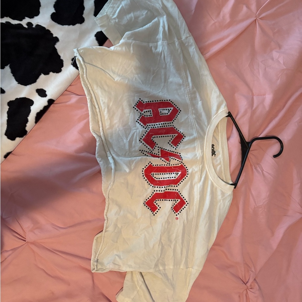 AC/DC White Crop Top with Red Logo